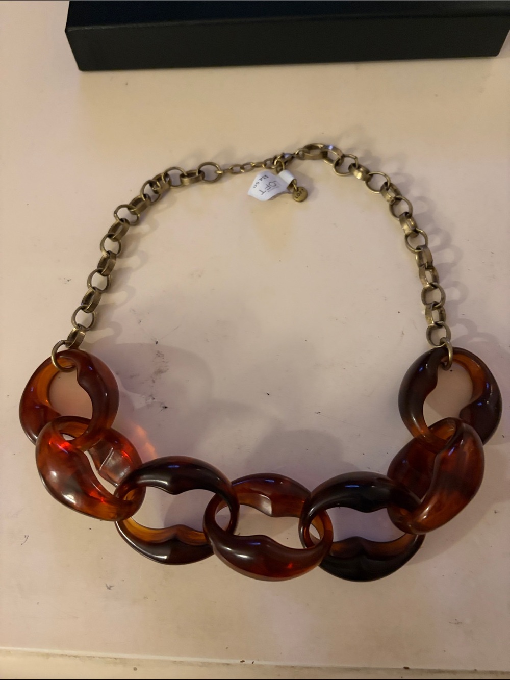 LOFT Brown Amber Resin Link Necklace with Gold-Tone Chain